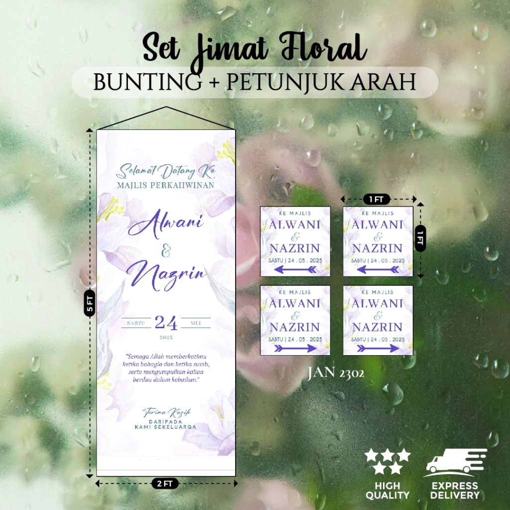 SET BUNTING KAHWIN + PETUNJUK ARAH FLORAL V2 | Shopee Malaysia