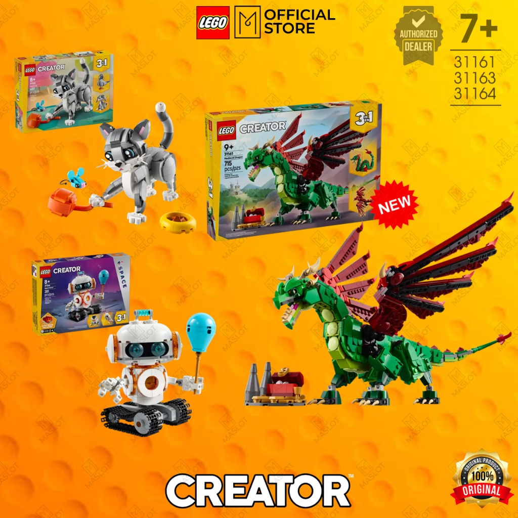 LEGO CREATOR 31163 Playful Cat | 31164 Space Robot | 31161 Medieval ...