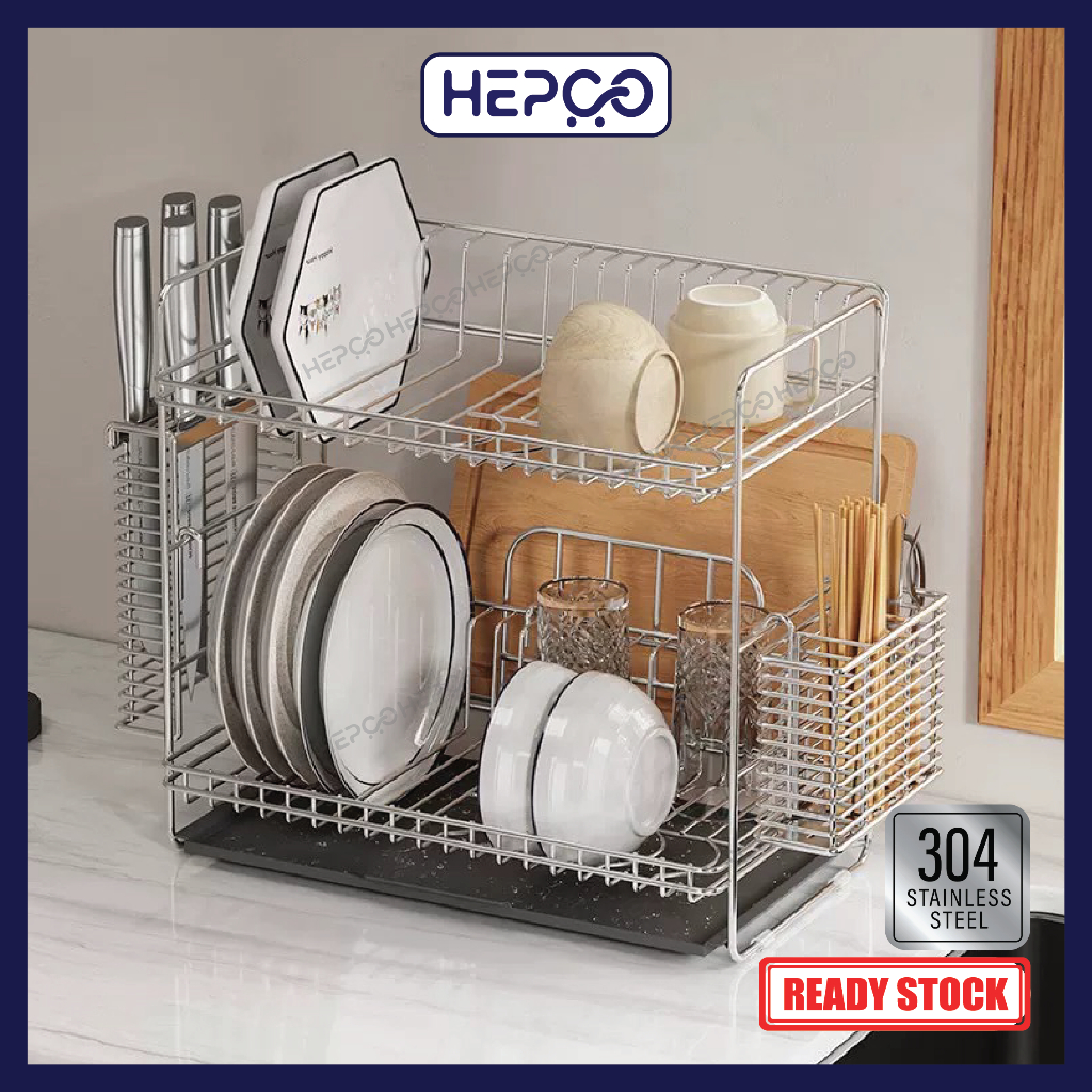 304 Stainless Steel 2 Tier Sink Drainer Drying Rack Dish Drainer With ...