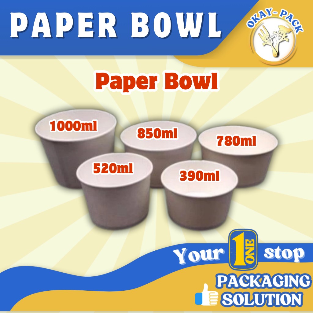 [CTN] 390/520/750/850/1000ml Paper Bowl Hot Soup Laksa Bubur Mungkuk ...