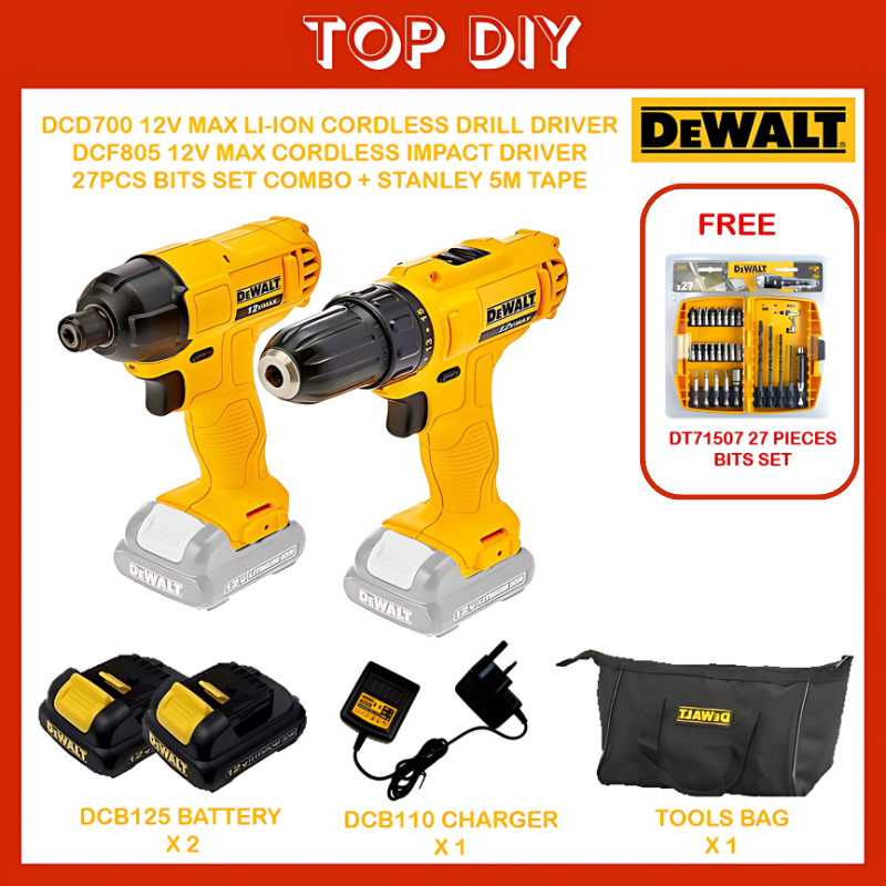 DEWALT DCD700 MAX LI-ION Cordless Drill Driver DCF805 12V Max