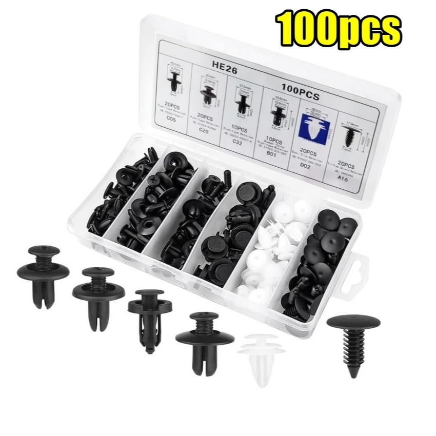 100pcs Klip Kereta Car Clip Bumper Clips Rivet Door Panel Trim Kit Car ...