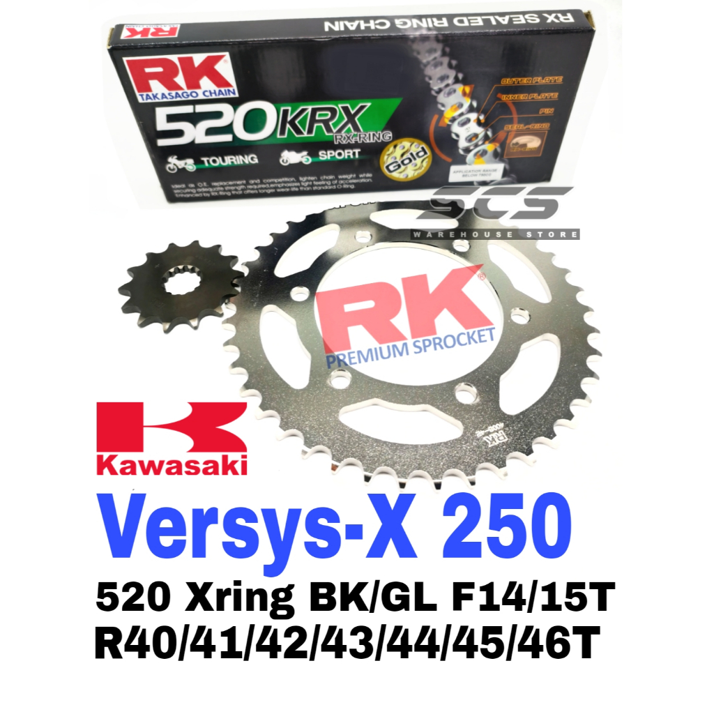 RK Sprocket Set Kawasaki Versys-X 250 520 KRX-Ring Black Gold Chain ...