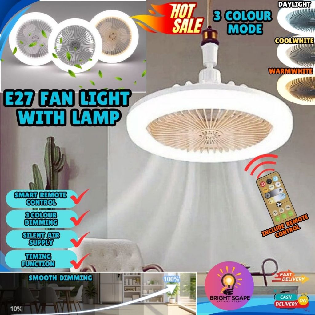LED Ceiling Fan Light 3 Color 3 Wind Speed Remote Control Adjustable ...