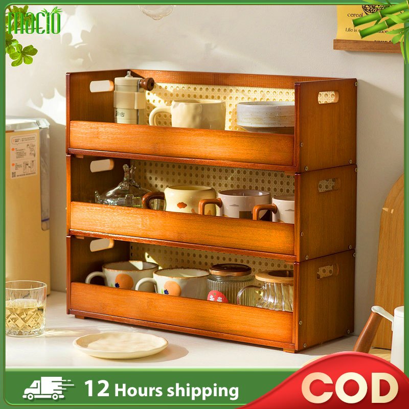 【Lifetime Warranty】Bamboo Kitchen Rack Rak Dapur 35/50CM Cup Holder ...