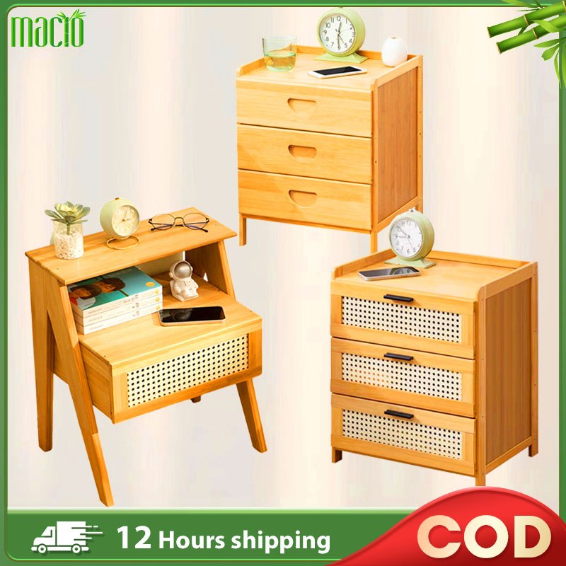 【Lifetime Warranty】Bamboo Bedside Table With Drawer Meja Tepi Katil ...
