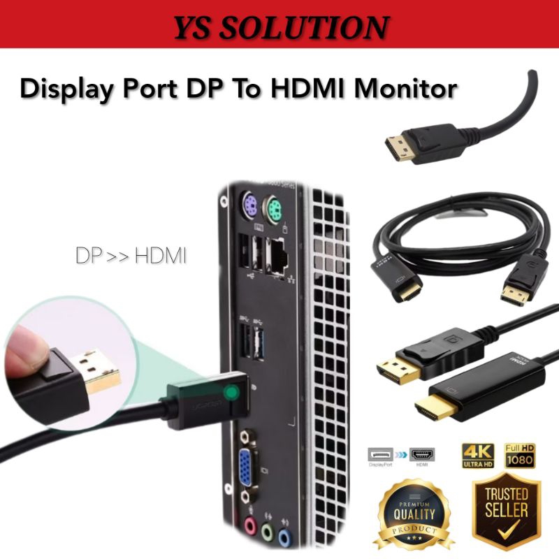 READY STOCK - Display Port DP to HDMI Monitor | 4K/1080P Monitor Cable ...