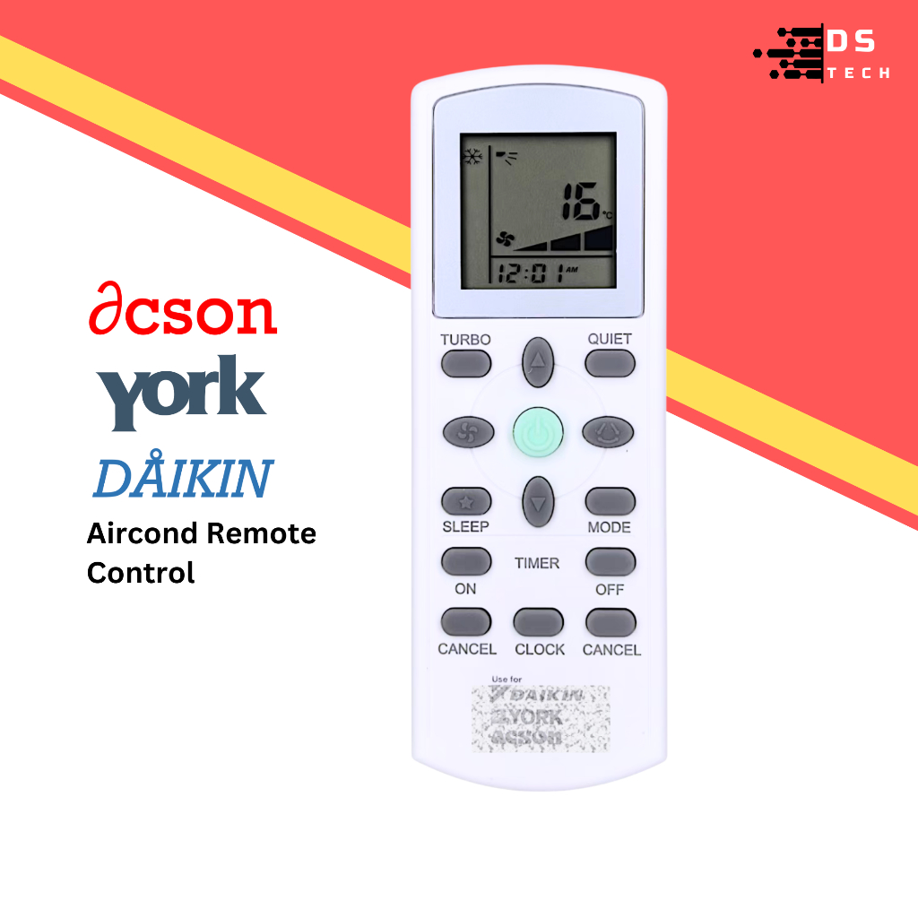 YORKi / DAIKINn / Acsoni Aircond Remote Control Replacement ECGS01-3 ...