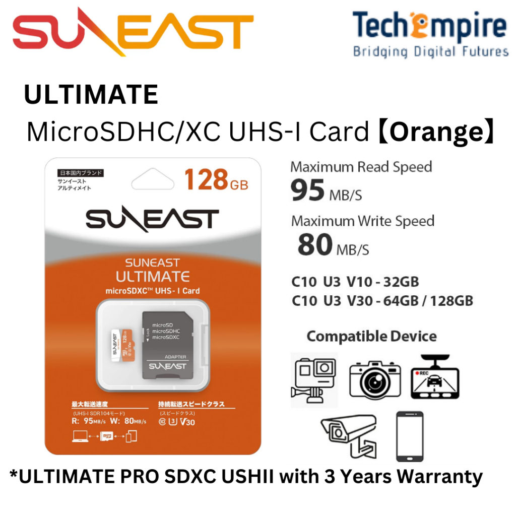 SUNEAST Ultimate micro SDXC USH I C10 V30 U3 Card 32GB / 64GB / 128GB ...