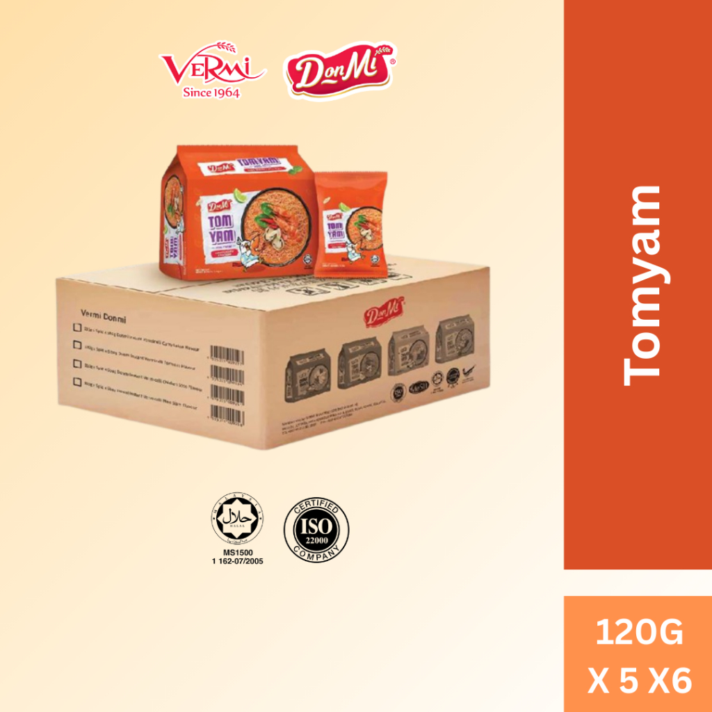 (1 Carton) Donmi Instant Vermicelli Tomyam Flavour 120 g x 5 pkt x 6 ...