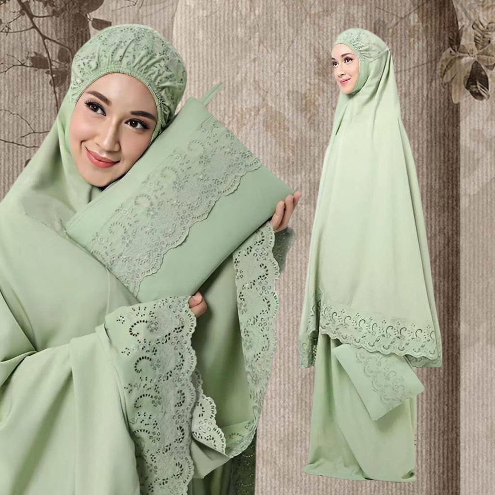 Telekung Mukena Cotton Premium Bersulam Percuma Beg Kain Kapas ...