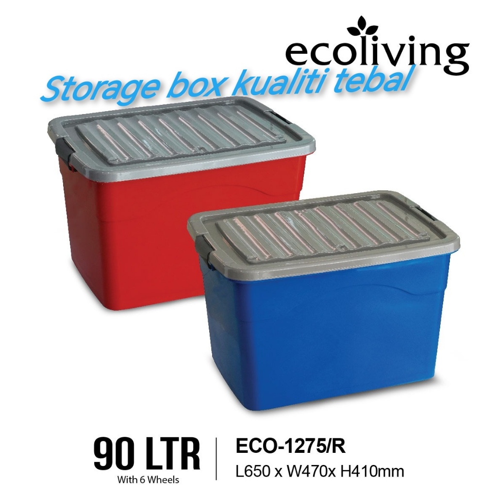 ECO-1275/R ECO living 90L storage box besar dan kualiti dengan roda ...