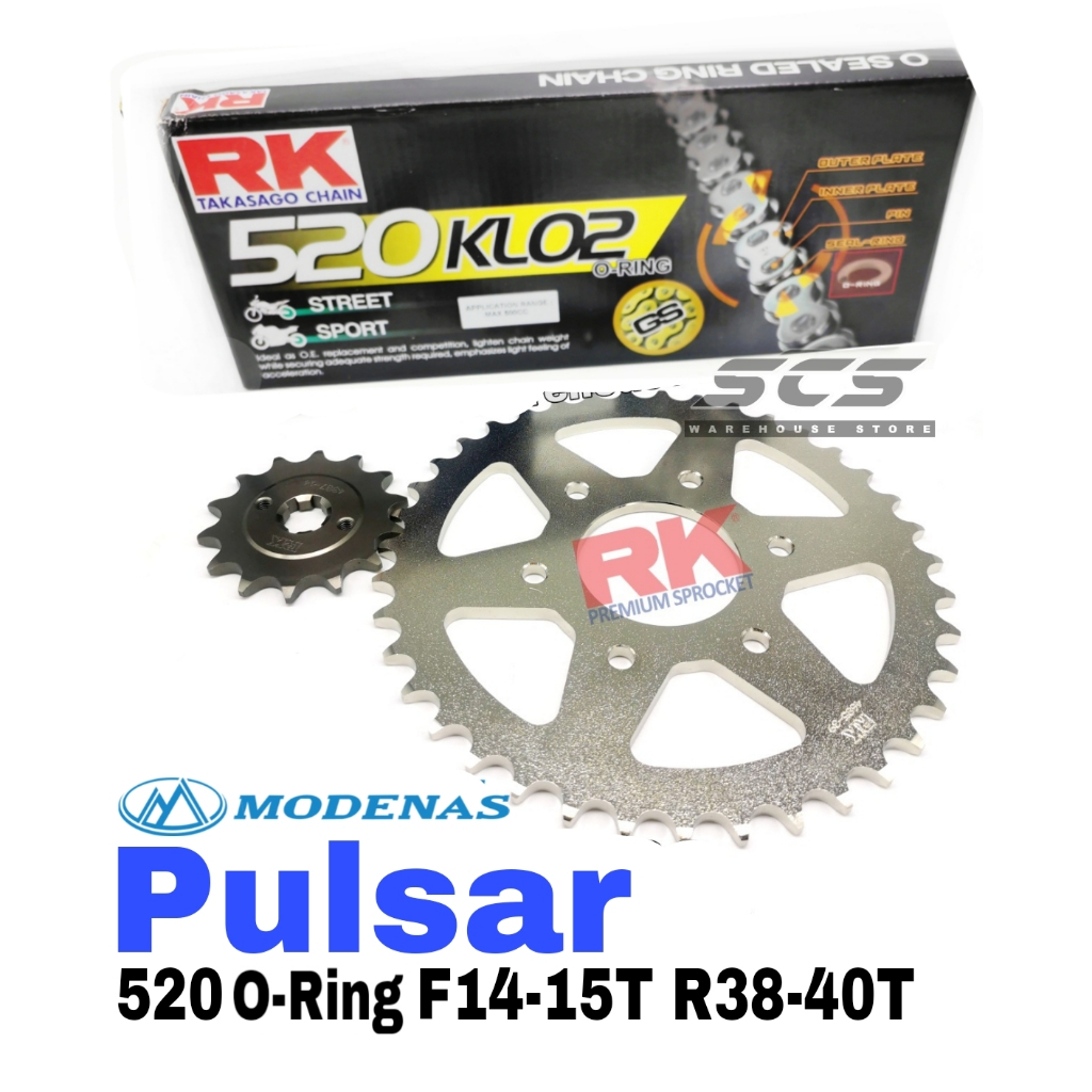 RK Sprocket Set Pulsar NS200 RS200 520 KLO2 RK O-Ring Black Gold Chain ...