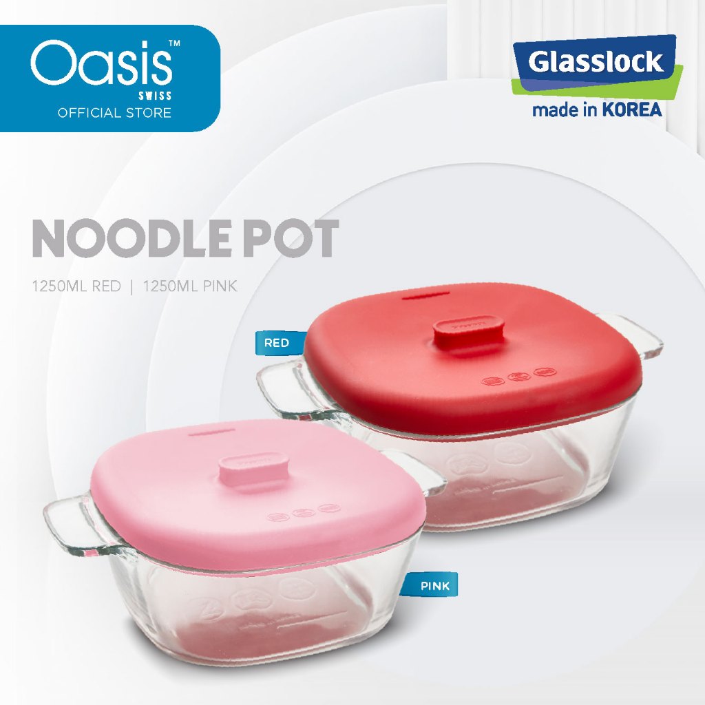 (Microwave Safe)Glasslock Noodle Pot Food Container Square Silicone Cap ...