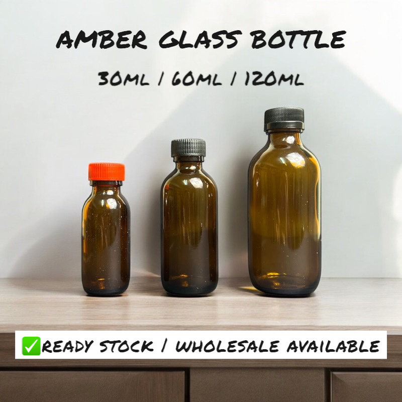 Amber Glass Bottle 30ml / 60ml / 120ml – Botol Kaca Coklat dengan ...