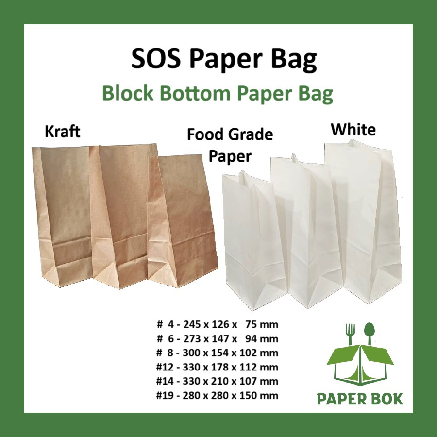 Beg Kertas [BROWN / WHITE] SOS Paper Bag / Kraft Brown Paper Bag Block ...