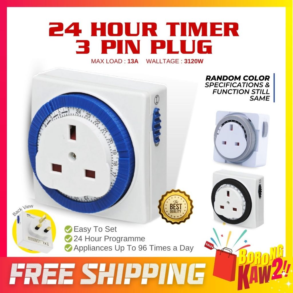 13A 220V 24 Hour 3 Pin Plug In Timer Plug Switch Socket | Shopee Malaysia