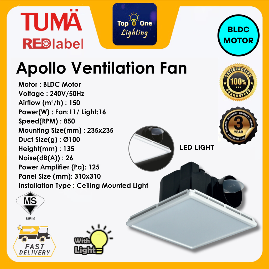 🔥FREE SHIPPING🔥Tuma Red Lable Apollo DC Motor Ventilator Fan With LED ...