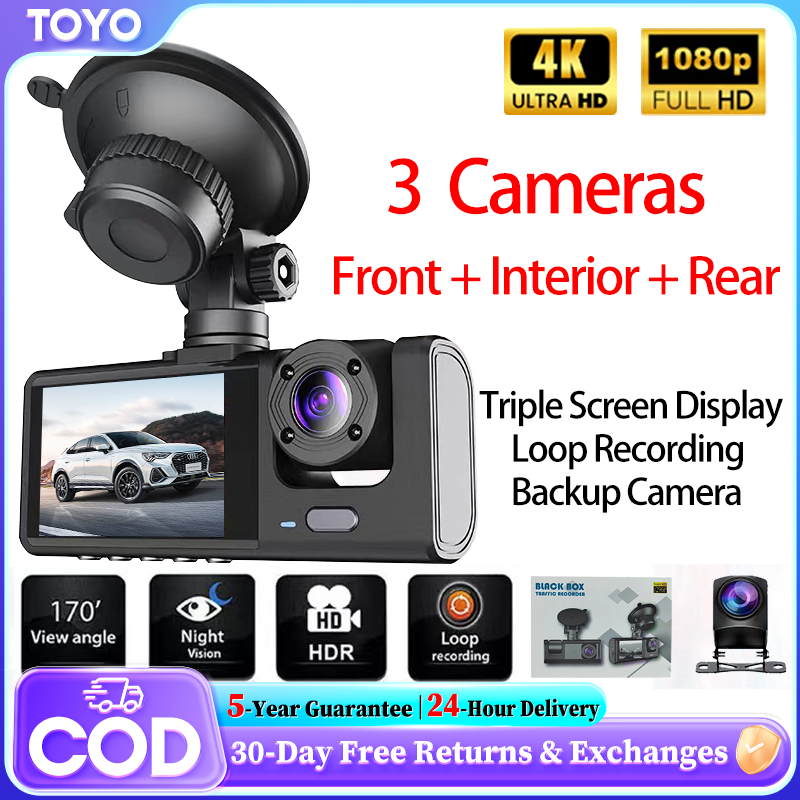 【Front+Interior+Rear】3 Cameras Dashcam 1080P HDR Driving Recorder ...