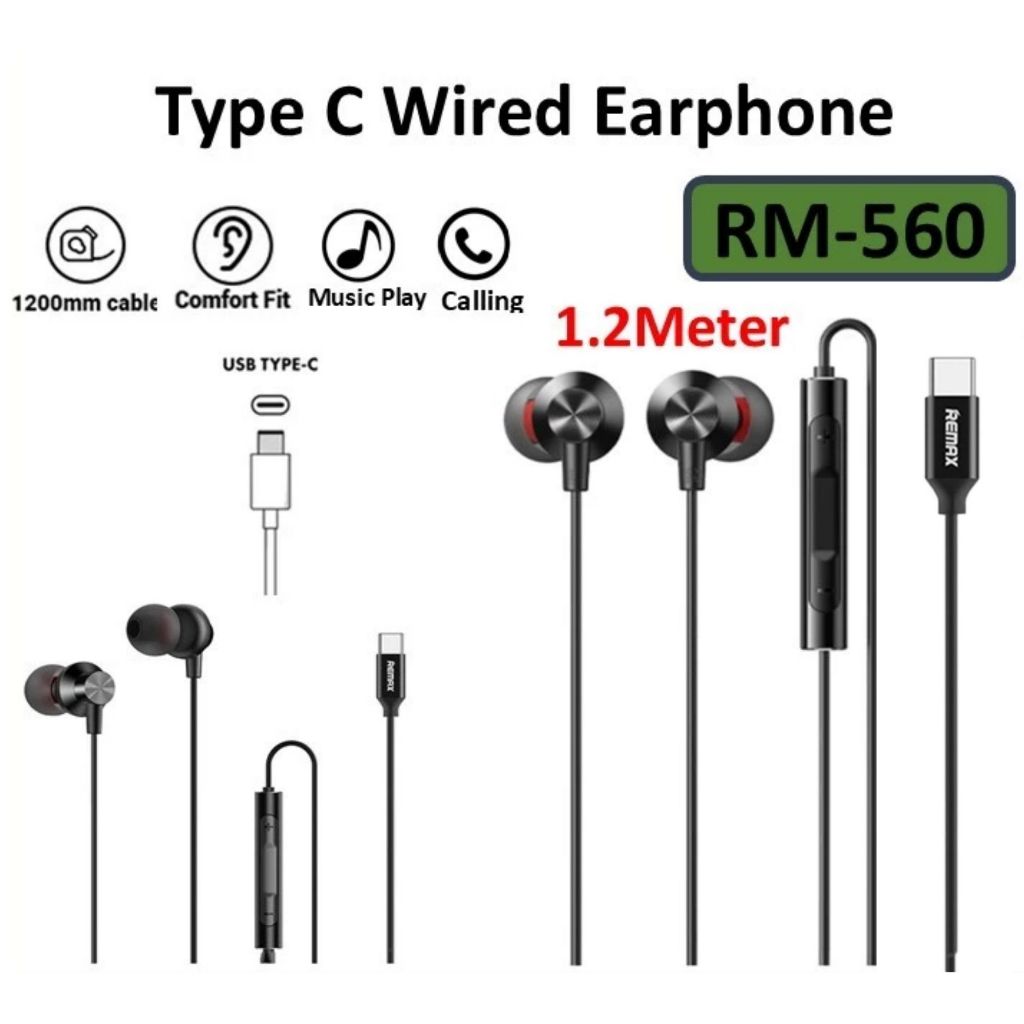 [CLEARANCE] REMAX RM-560 TYPE C Earphone METAL WIRED MUSIC & CALLING ...
