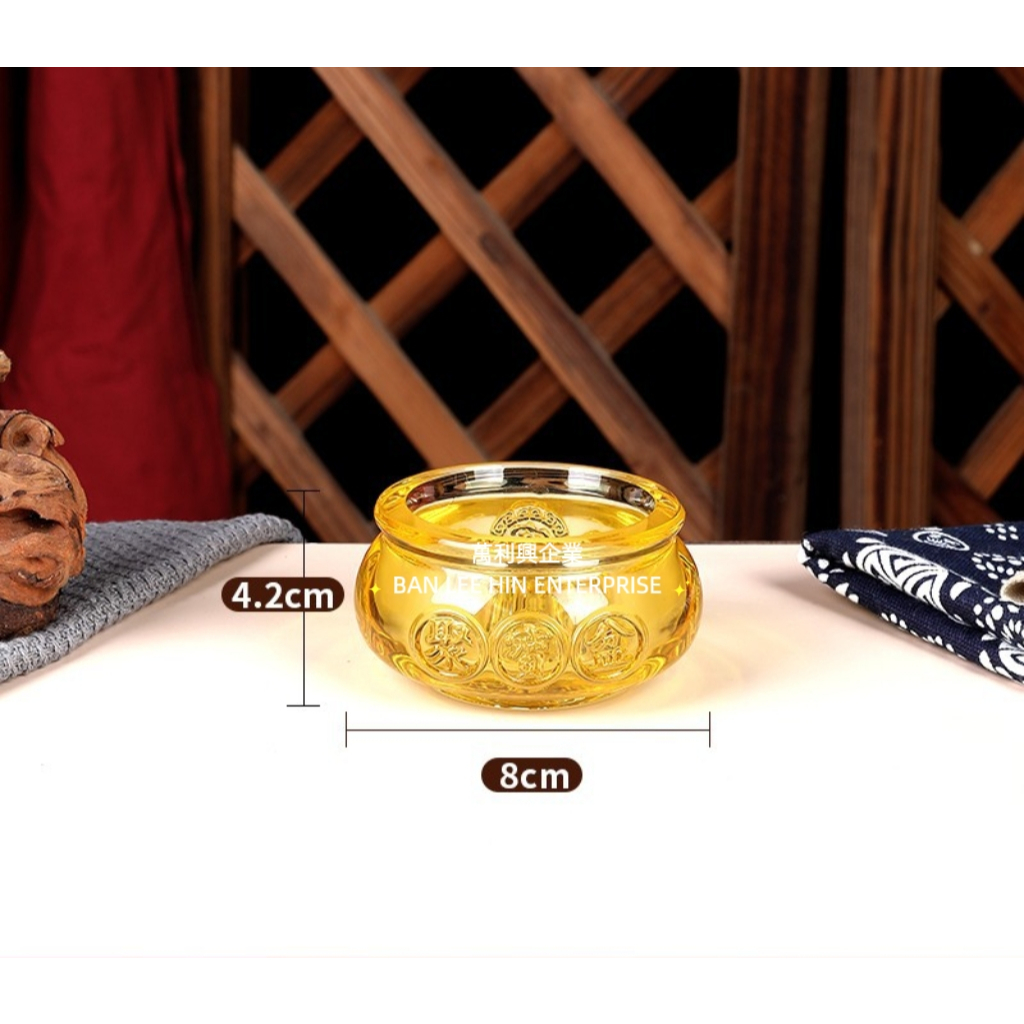水晶聚宝盆/ 精致琉璃聚宝盆/ 招财家居风水摆件（5cm / 6cm / 8cm