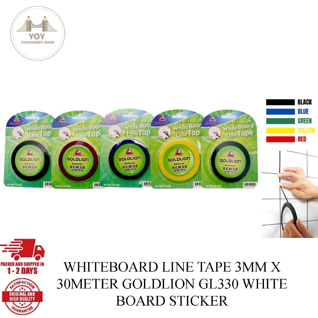 WHITEBOARD LINE TAPE 3MM X 30METER GOLDLION GL330 WHITE BOARD STICKER ...