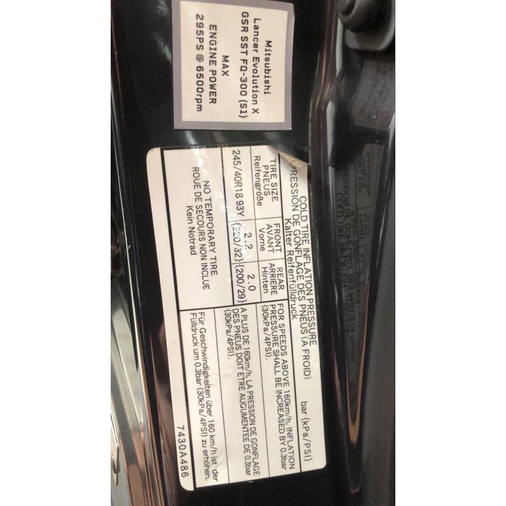 NEW ORIGINAL 🇯🇵 Decal Sticker Label Tire Tyre Pressure Mitsubishi ...