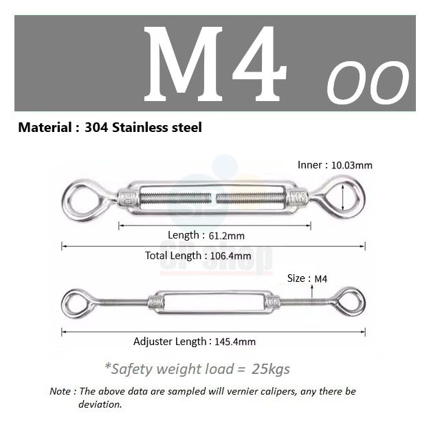 M4 Stainless Steel 304 Eye & Eye Turnbuckle Wire Rope Tension (5Pcs) - Intl | PH