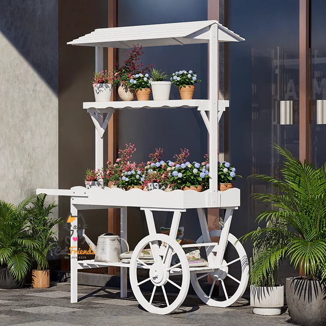 Outdoor flower stand garden decoration wood rack cart rack courtyard ...