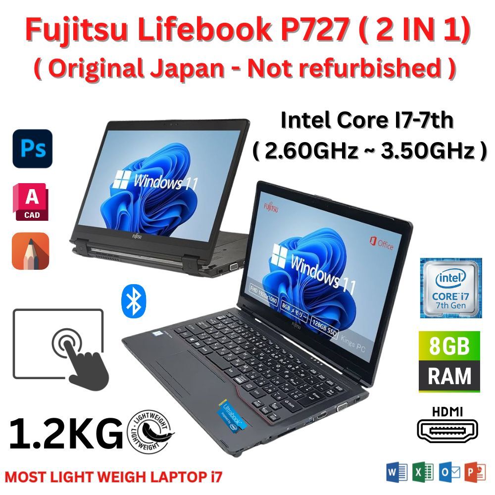 FUJITSU 2 IN 1 TOUCHSCREEN I7-7TH 3.50GHz 8GB RAM 256GB SSD WINDOW 11 ...