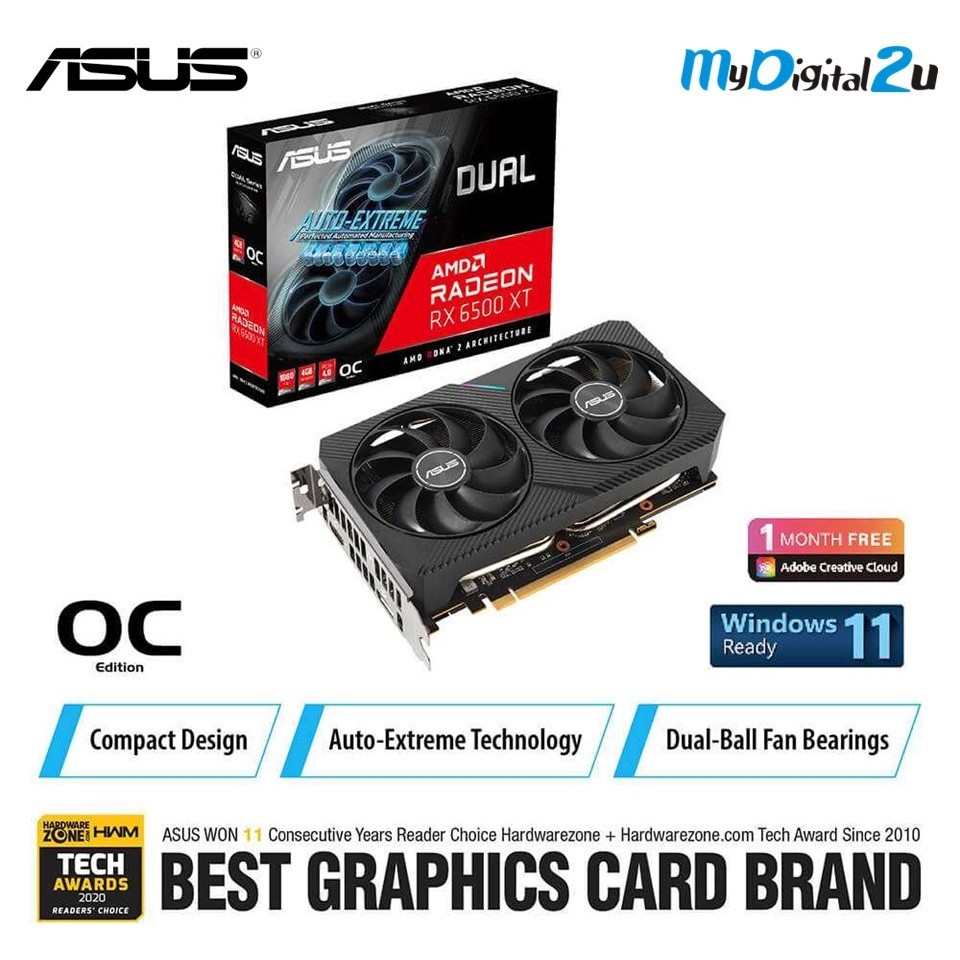 ASUS AMD Radeon RX 6500 XT DUAL V2 4GB GDDR6 GRAPHICS CARD ( DUAL ...