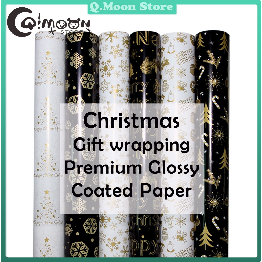 QMoon Kertas Pembalut Hadiah 100gsm White Gold Black Christmas Premium ...