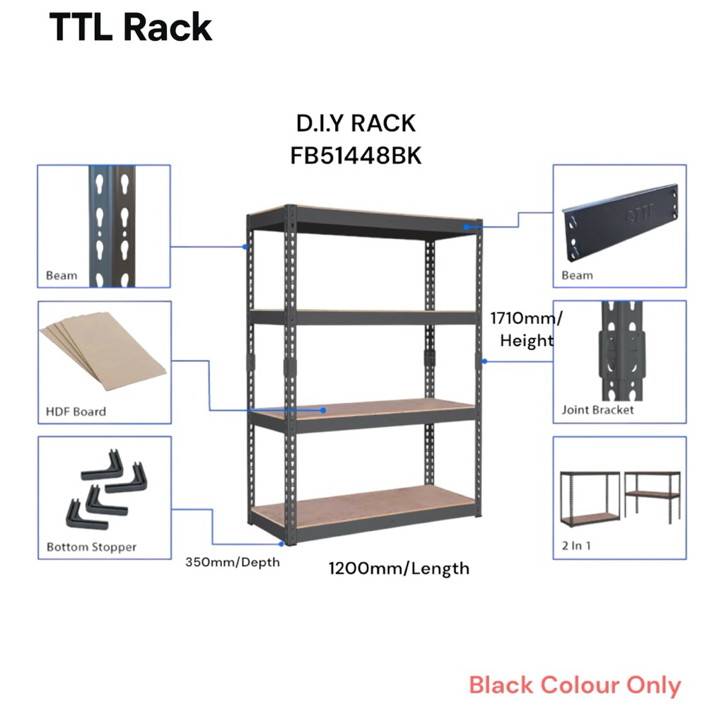 TTL Sarawak 120CM-DIYRACK:FB51448/4Adjust level rack/Easy/2IN1 | Shopee ...