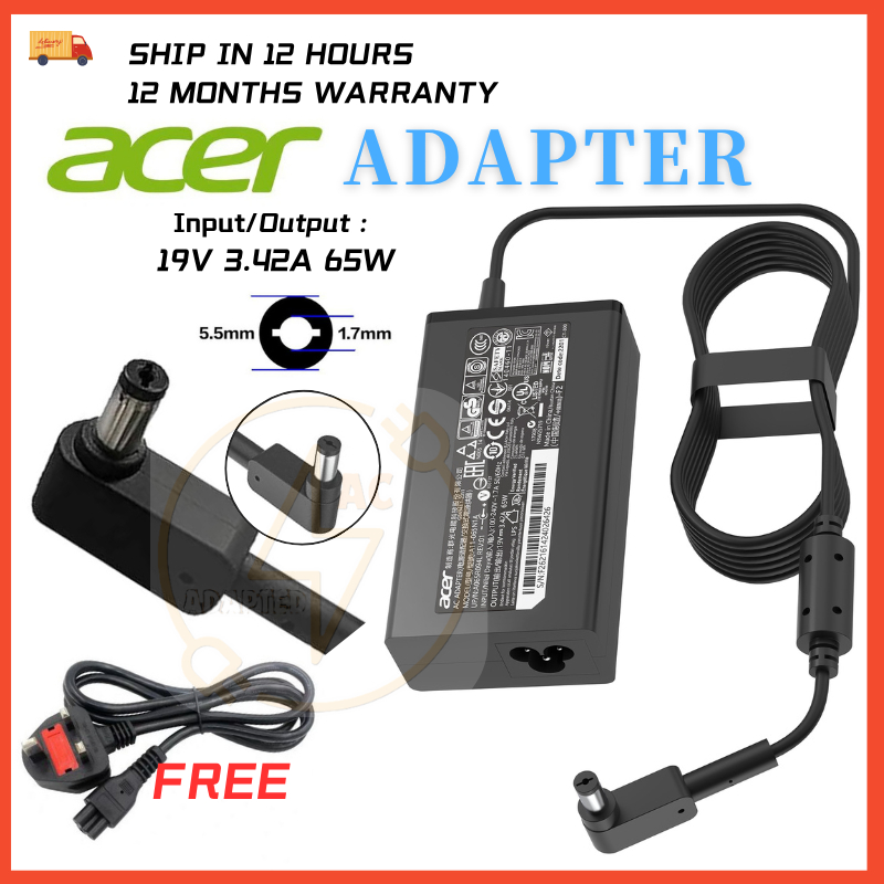 65W Laptop Charger For Acer Aspire V3 V5 V7 E1 E3 E5 E11 E14 E15 E17 ES1 F15 S5 S7 Series - 19V 3.42A Adapter, 5.5x1.7mm Tip, Compatible With PA-1650-02, ADP-65DB, Many Models