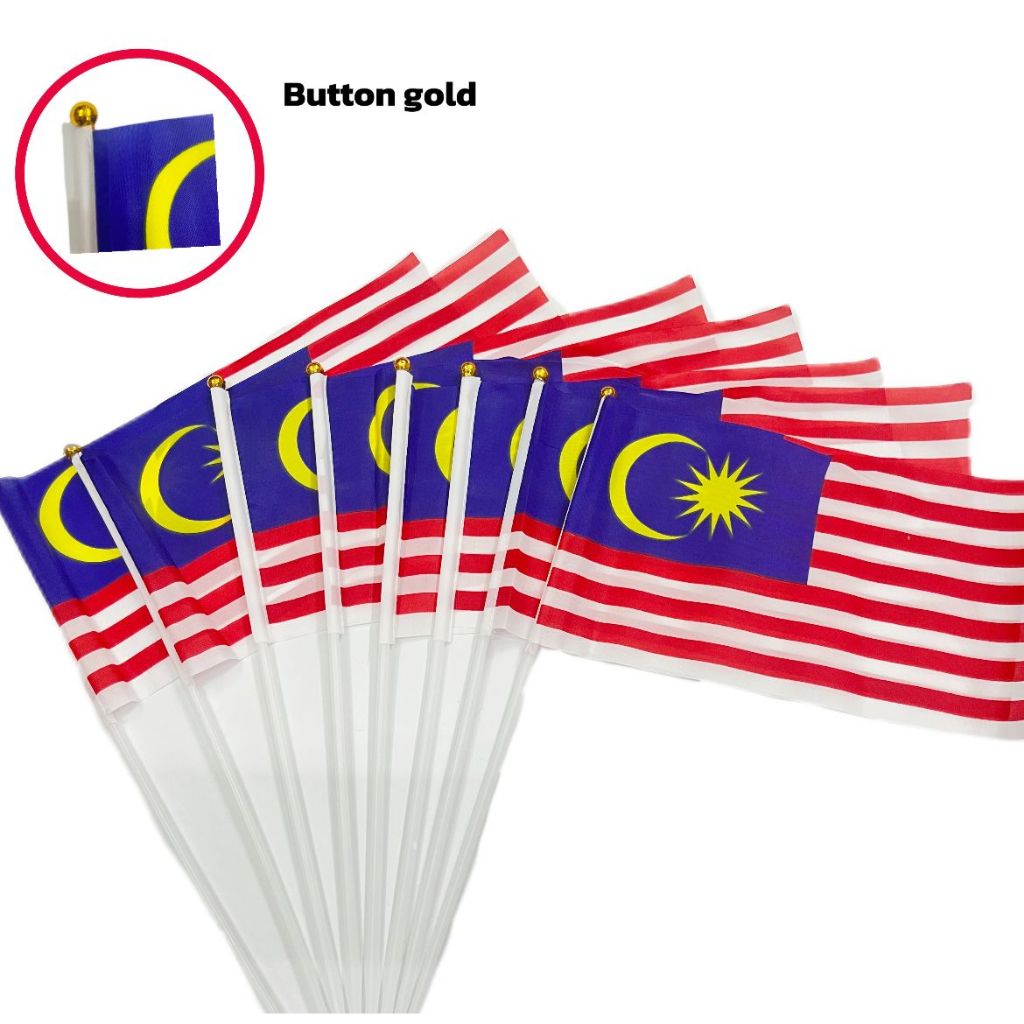 Hand Flag Malaysia/ 28cm x 15cm/ Button Gold/ Malaysian State Flag ...