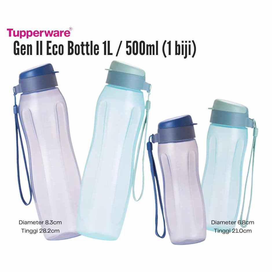 Tupperware Gen II Slim Eco Bottle 1L or 500ml Botol Air Flip Top ...
