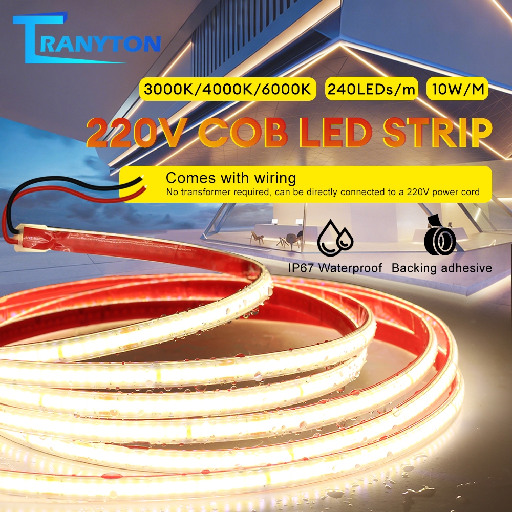 🌟NEW AC220V COB LED Strip 5M 10M 20M 240led/m 10W/m 3000K 4000K 6000K ...