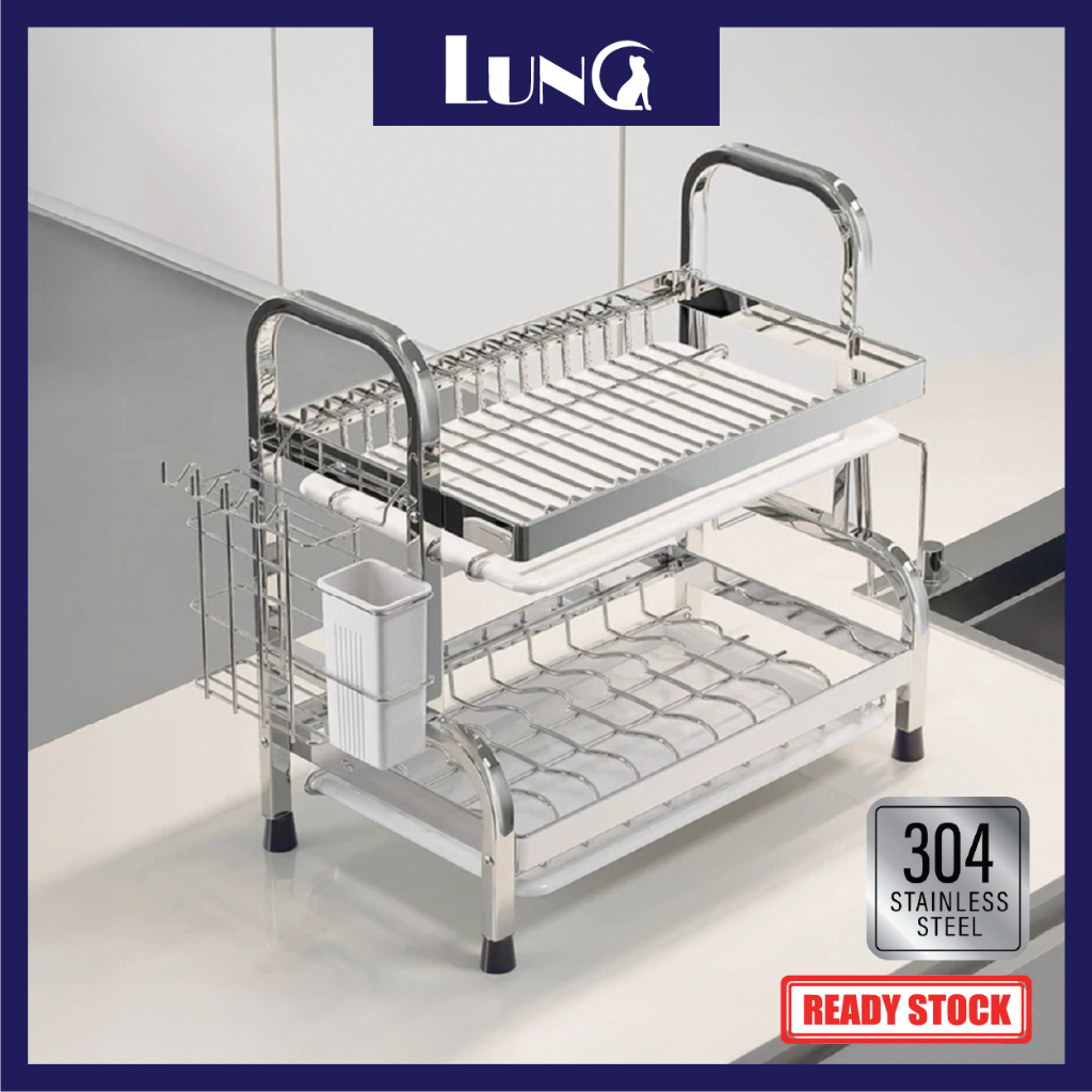 304 Stainless Steel 2/3 Layer Kitchen Dish Rack with Utensil Holder and ...