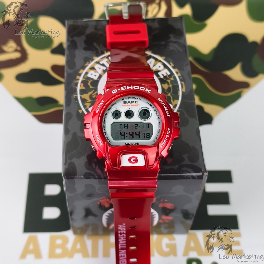 G-SHOCK A BATHING APE 腕時計 レッド 文字盤、バックライト、バンドにBAPE®のアイコン!! G-SHOCKの新たな