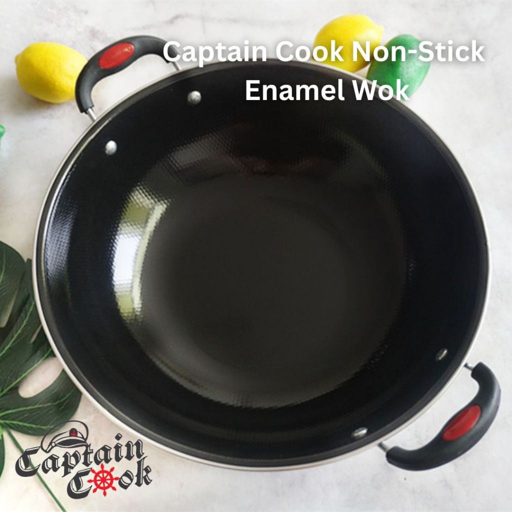 CAPTAIN COOK [30cm,34cm,37cm,40cm] Double Handed Non-Stick Enamel Wok ...