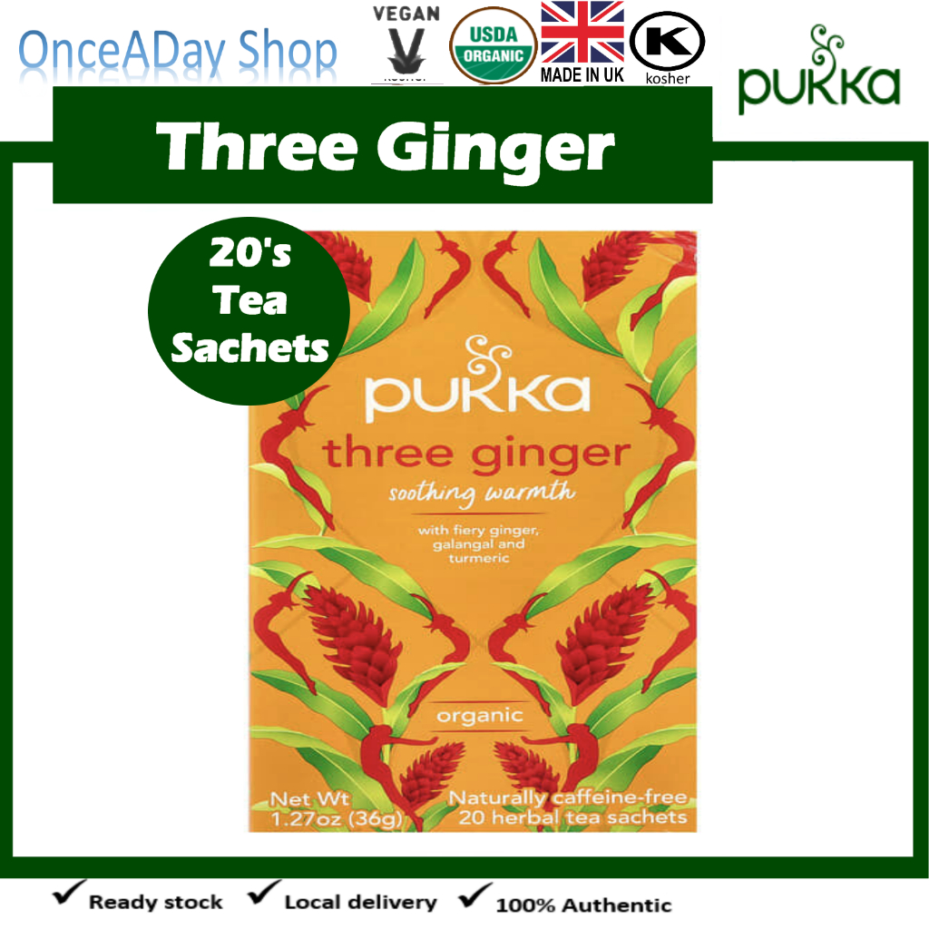 Pukka Herbs, Three Ginger Tea (Ginger Turmeric Galangal), Organic ...