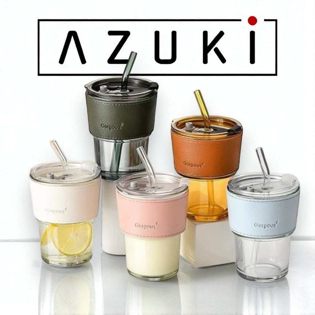 AZUKI High Quality Portable Transparent Coffee GlassCup With Straw and ...