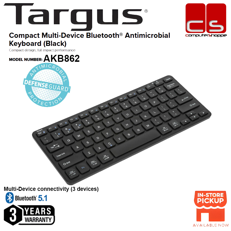 TARGUS AKB862 (Compact Multi-Device Bluetooth® Antimicrobial Keyboard ...