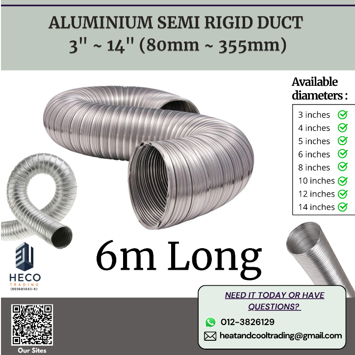 6m long Aluminium Semi Rigid Duct [3 inches to 14 inches] (80mm ~ 355mm ...
