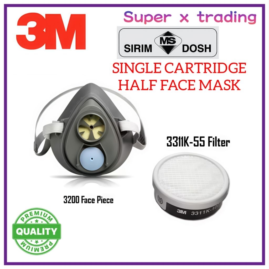 3M 3200 + 3311K-55 Set Single Cartridge Respirator + Organic Vapour ...
