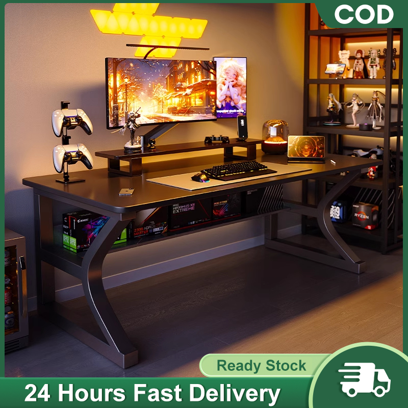 Solid Wood Gaming Desk Meja Gaming Kayu Solid - Thicker & Stable, for ...