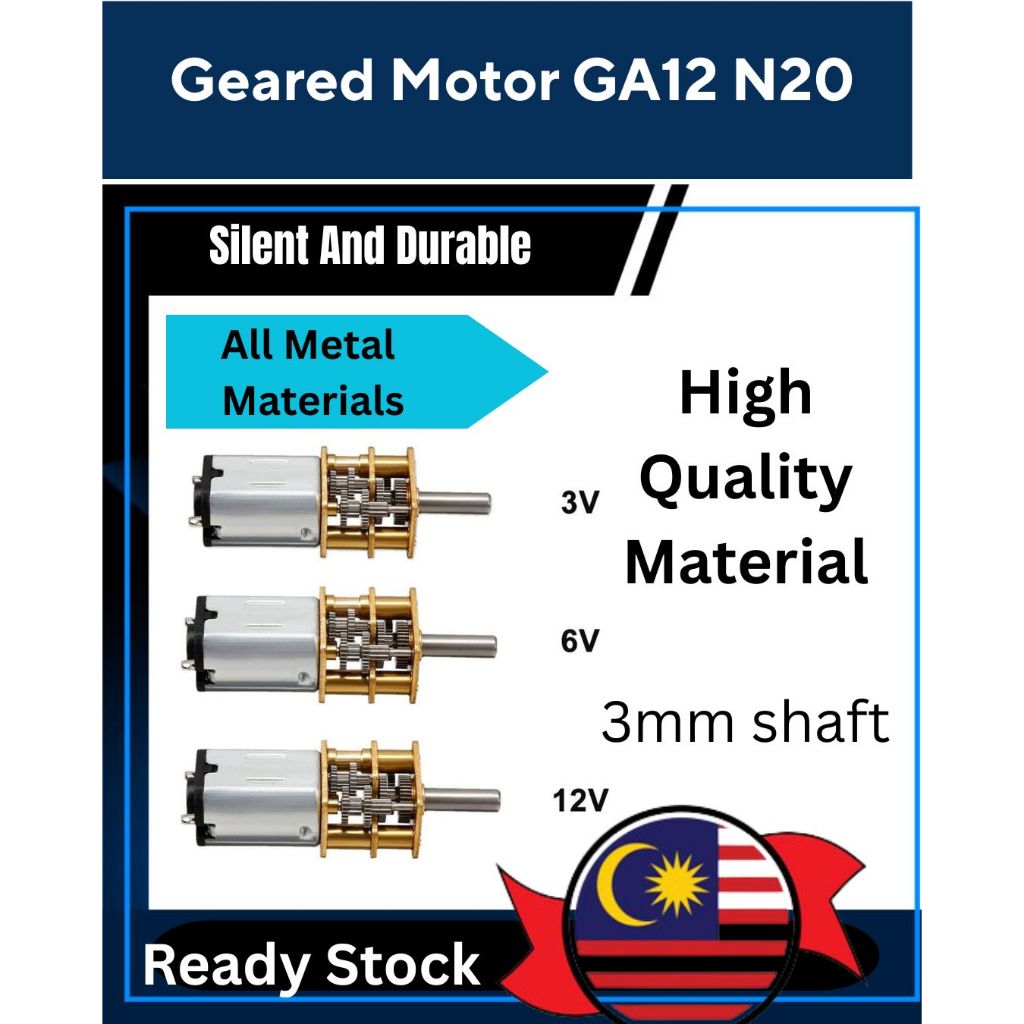 Mini DC-reductiemotor GA12-N20 – 12V, 120 RPM, M4 Schroefdraad, 100 Mm Lange As, Met Flens