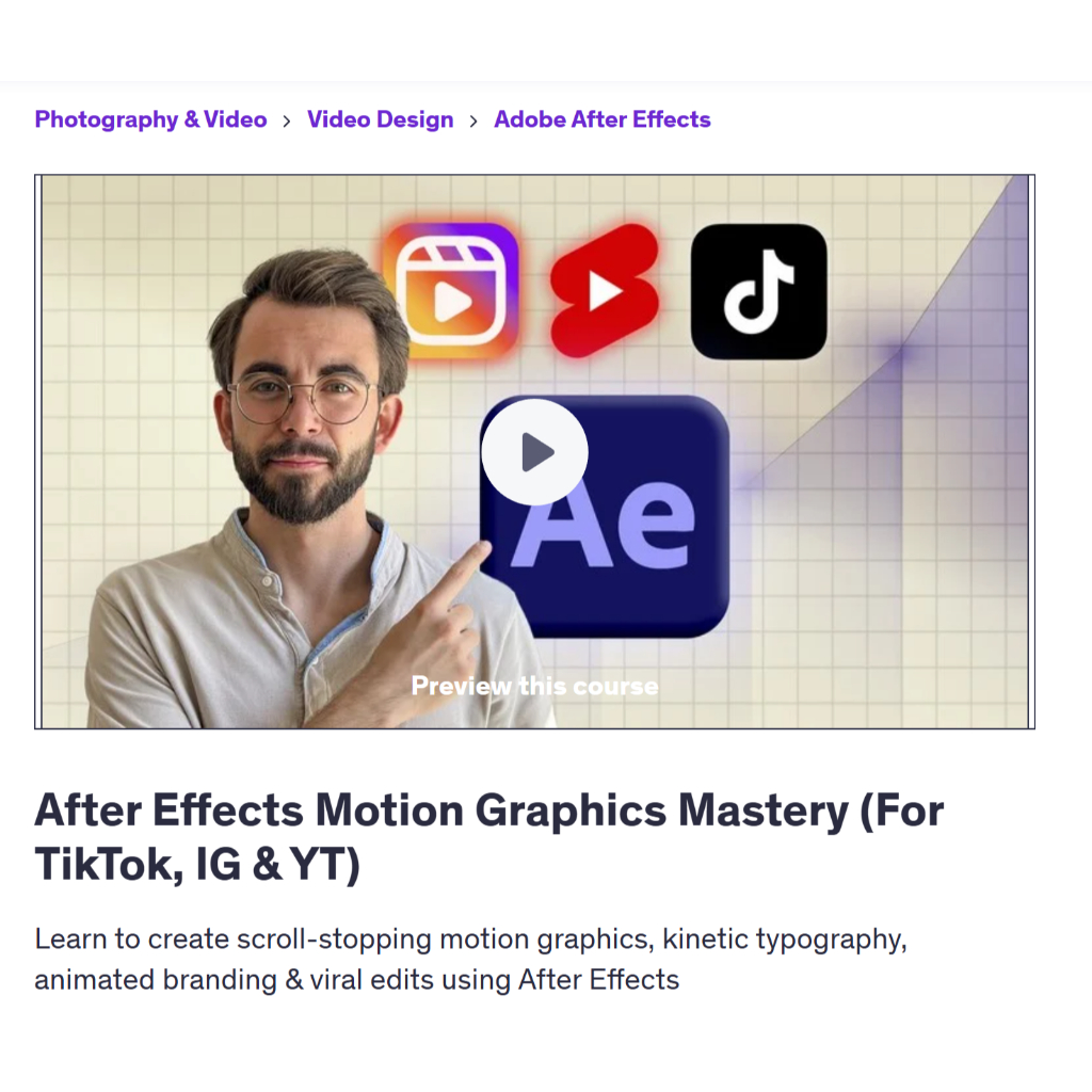Motion Video Course - After Effects Motion Graphics Mastery (For TikTok ...