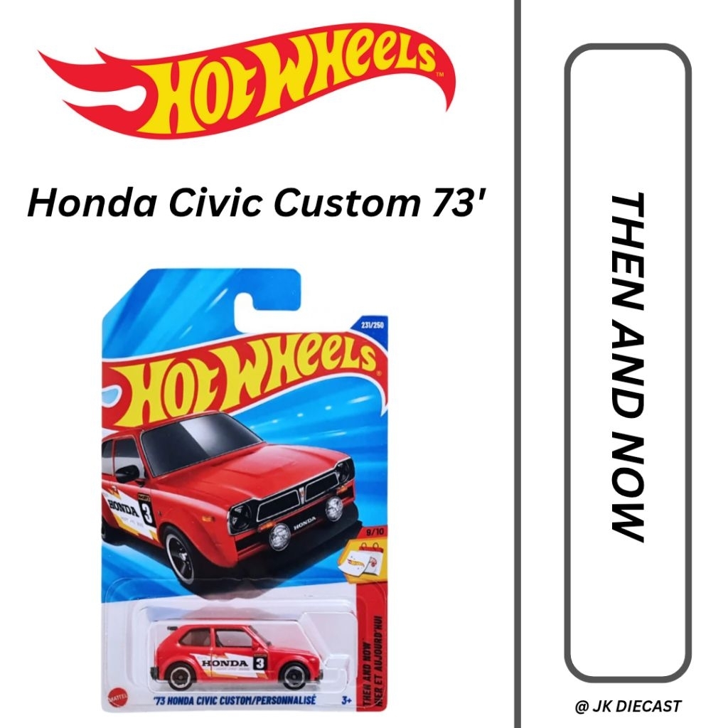 Voiture Miniature Hot Wheels 1:64 - Honda Civic Custom 1973 - Modèle Rouge 2025 - Neuf Sous Carte US