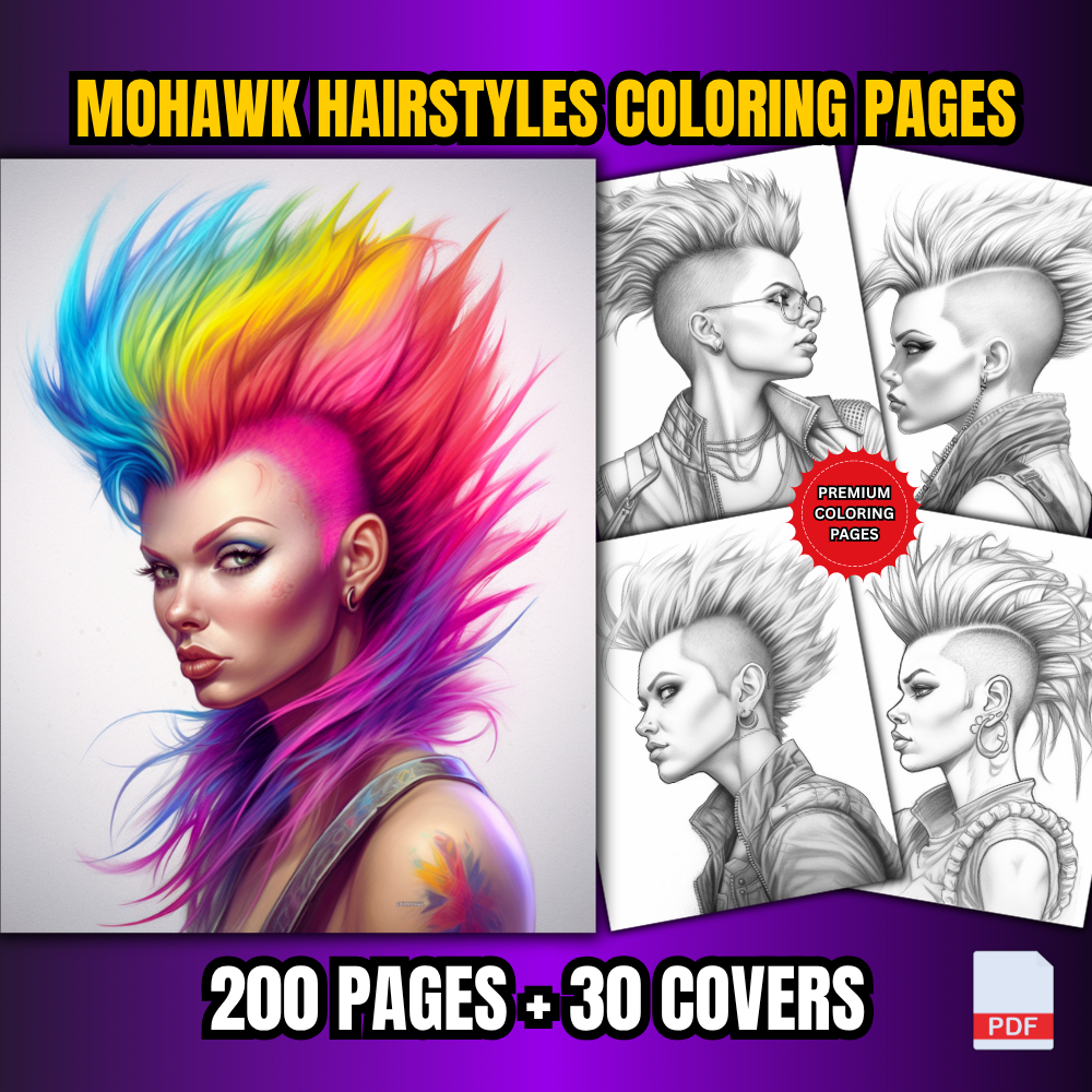 [PDF] 200 Mohawk Hairstyles Coloring Pages For Adults | Shopee Malaysia